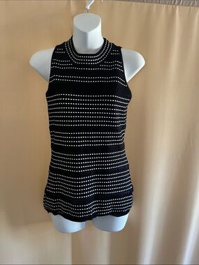 White House Black Market Black Tank Top with White Dot Stripes